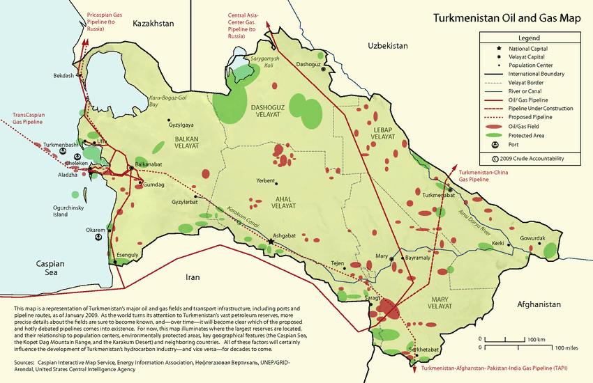 Карта месторождений Туркмении